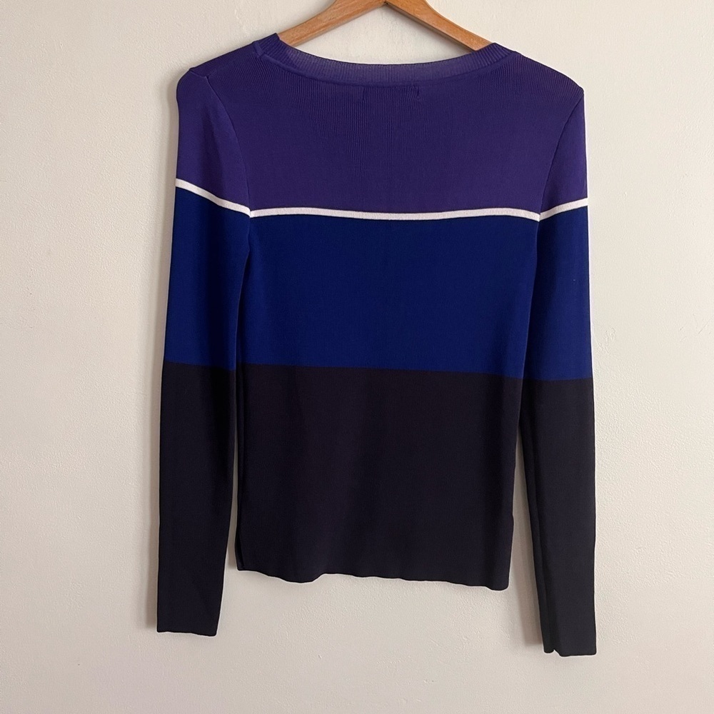 Julio ColorBlock Purple Blue Viscose Blend Long Sleeve Sweater Pullover - Picture 6 of 11